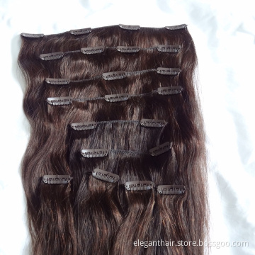 Premium Quality 100% Human Hair Real Remy Clip-in Hair Extensions 20" Color: Brown, 10PCS Set